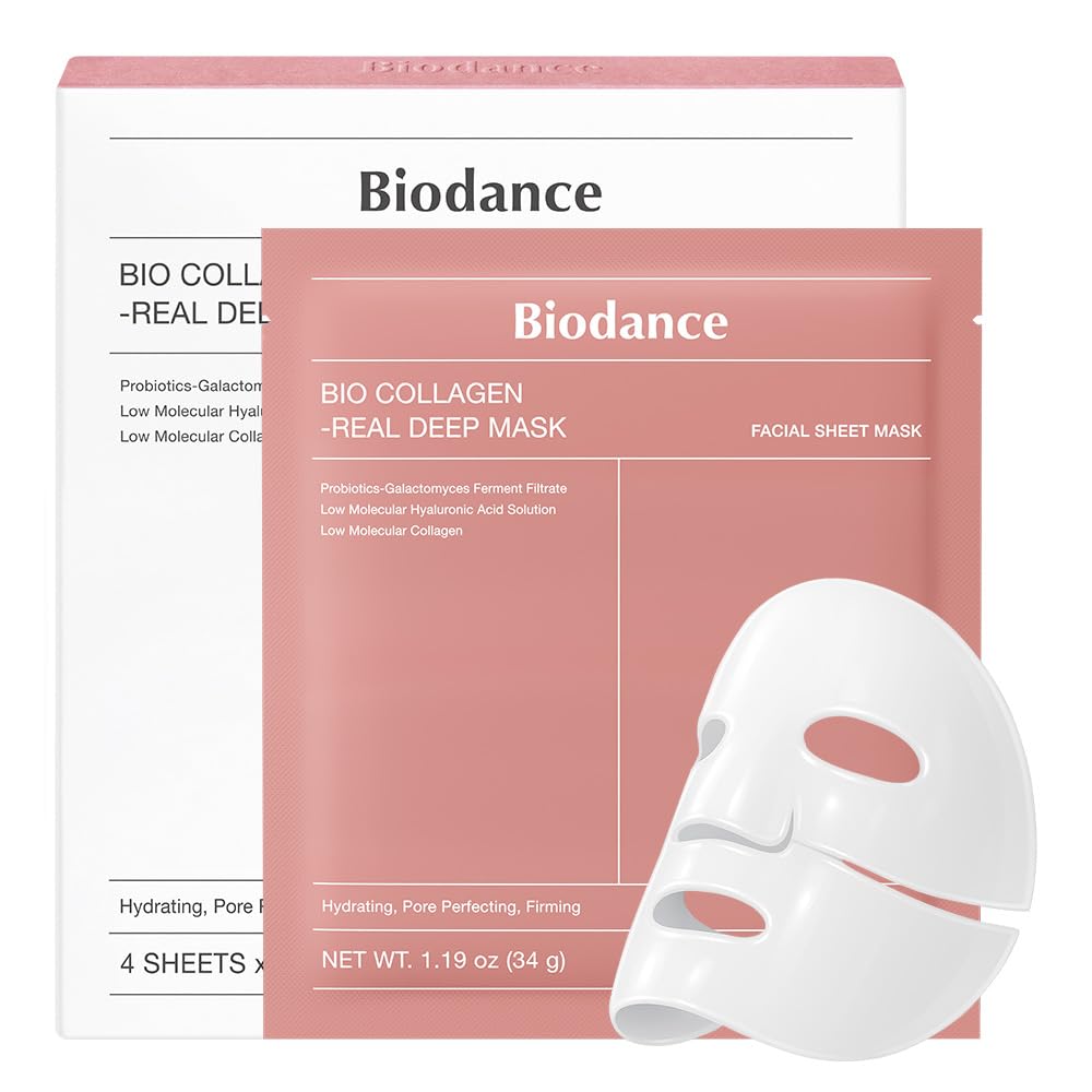 BIODANCE Bio-Collagen Real Deep Face Mask 4 Pcs | Hydrogel Overnight Mask | Pore Minimizing and Elasticity Improvement | Korean Face Mask for Glass Skin | Korean Skincare