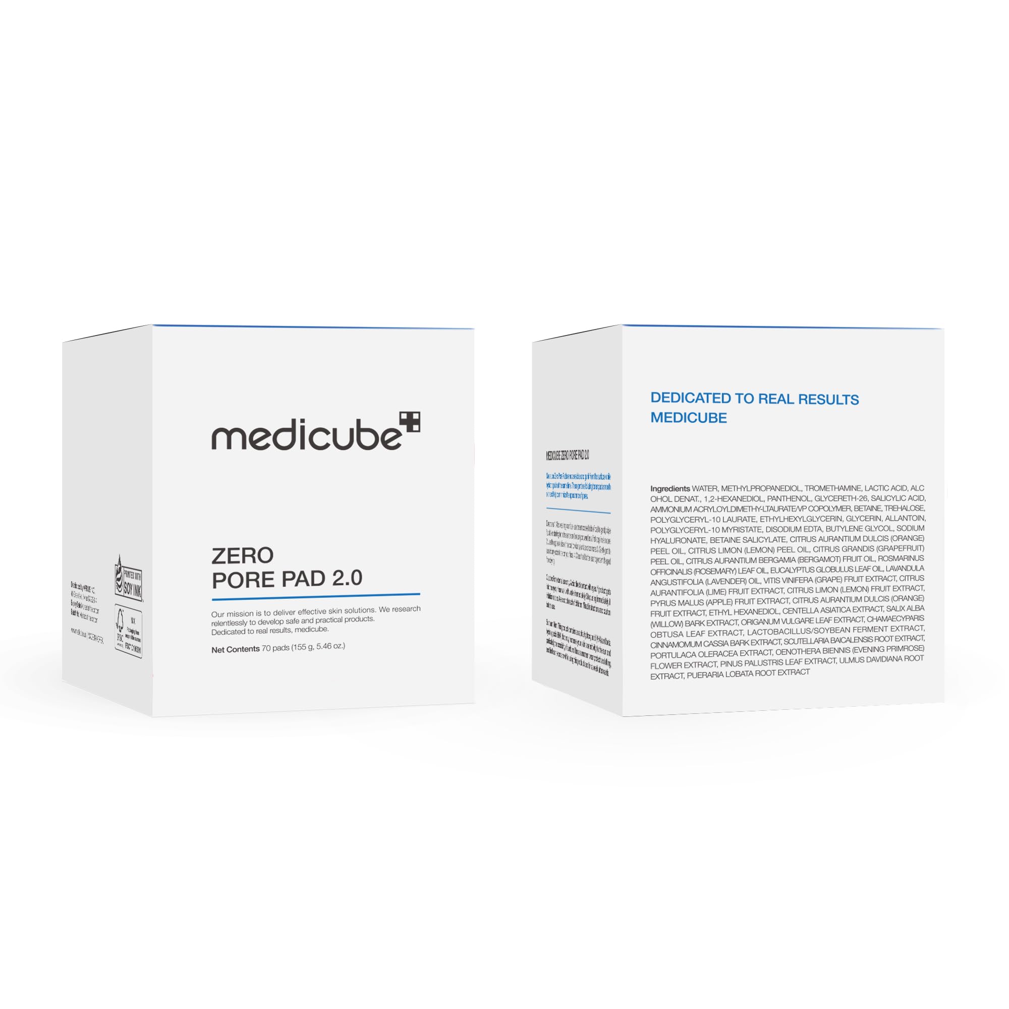 medicube Zero Pore Pads 2.0, Dual-Textured Facial Toner Pads for Exfoliation and Pore Care with 4.5% AHA Lactic Acid & 0.45% BHA Salicylic Acid, Ideal for All Skin Types, Korean Skin Care (70 Units)