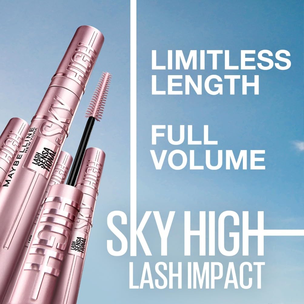 Maybelline Mascara, Lash Sensational Sky High Volumizing & Thickening, Eyelash Lengthening, Flake-Free Formula, Washable Mascara Infused with Bamboo Extract, Full Volume Mascara, Colour: Black