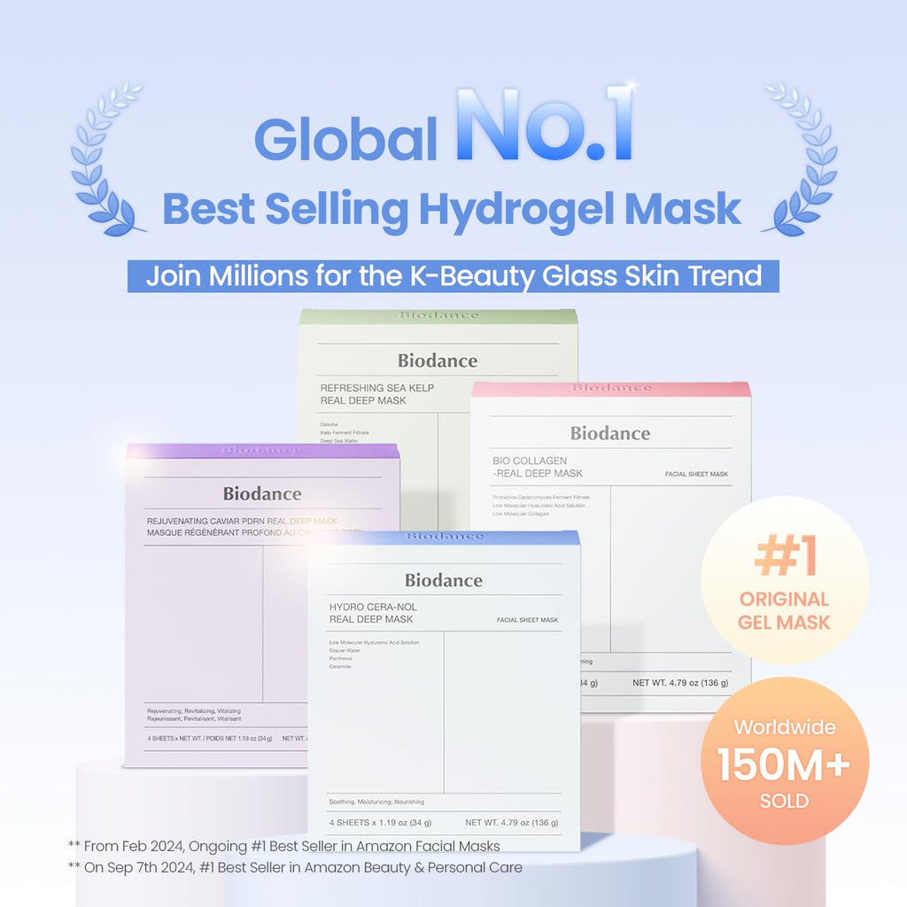 BIODANCE Bio-Collagen Real Deep Face Mask 4 Pcs | Hydrogel Overnight Mask | Pore Minimizing and Elasticity Improvement | Korean Face Mask for Glass Skin | Korean Skincare