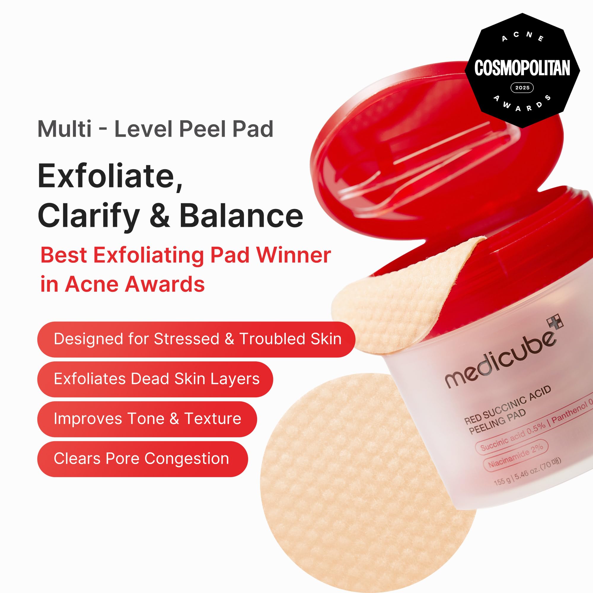 medicube Zero Pore Pads 2.0, Dual-Textured Facial Toner Pads for Exfoliation and Pore Care with 4.5% AHA Lactic Acid & 0.45% BHA Salicylic Acid, Ideal for All Skin Types, Korean Skin Care (70 Units)