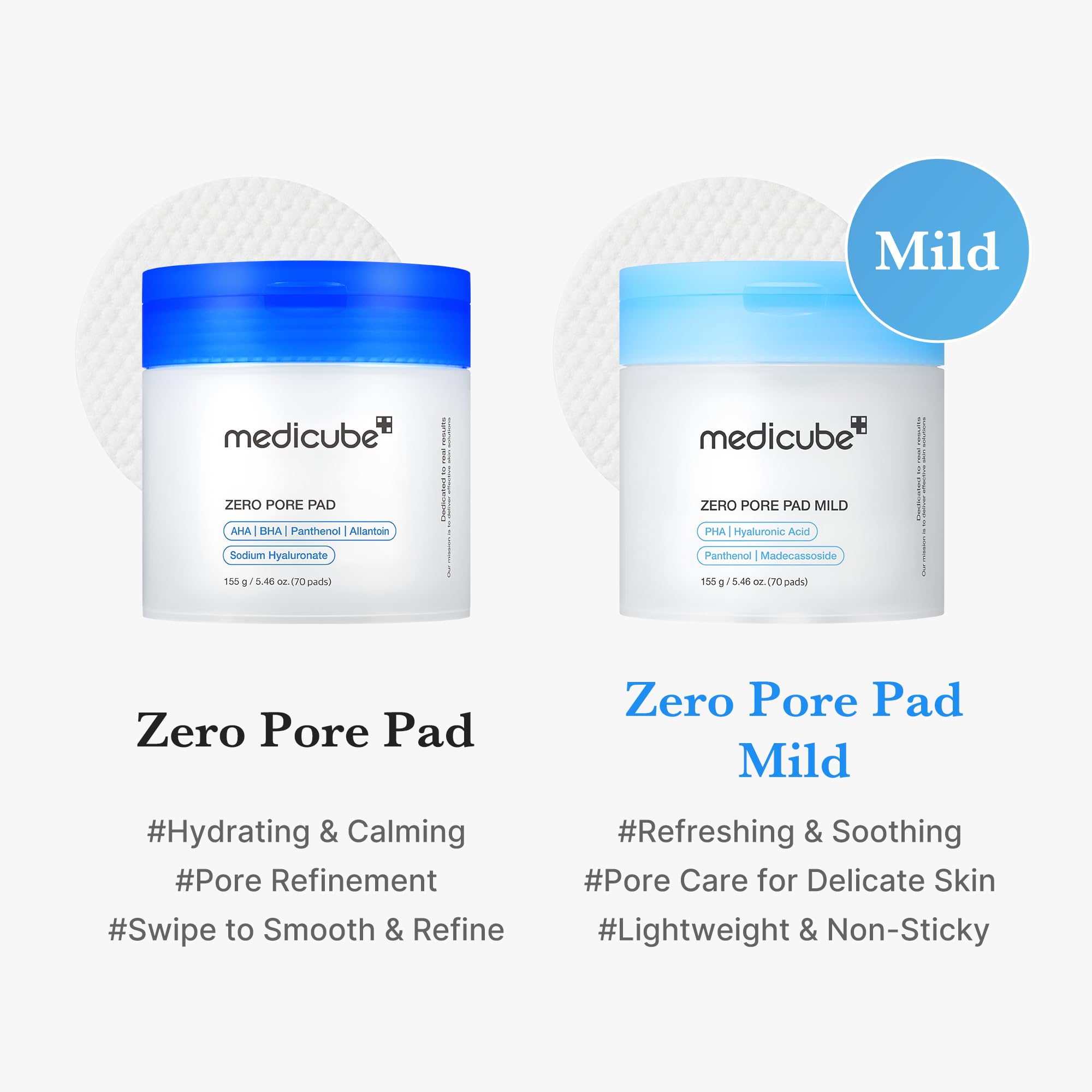 medicube Zero Pore Pads 2.0, Dual-Textured Facial Toner Pads for Exfoliation and Pore Care with 4.5% AHA Lactic Acid & 0.45% BHA Salicylic Acid, Ideal for All Skin Types, Korean Skin Care (70 Units)