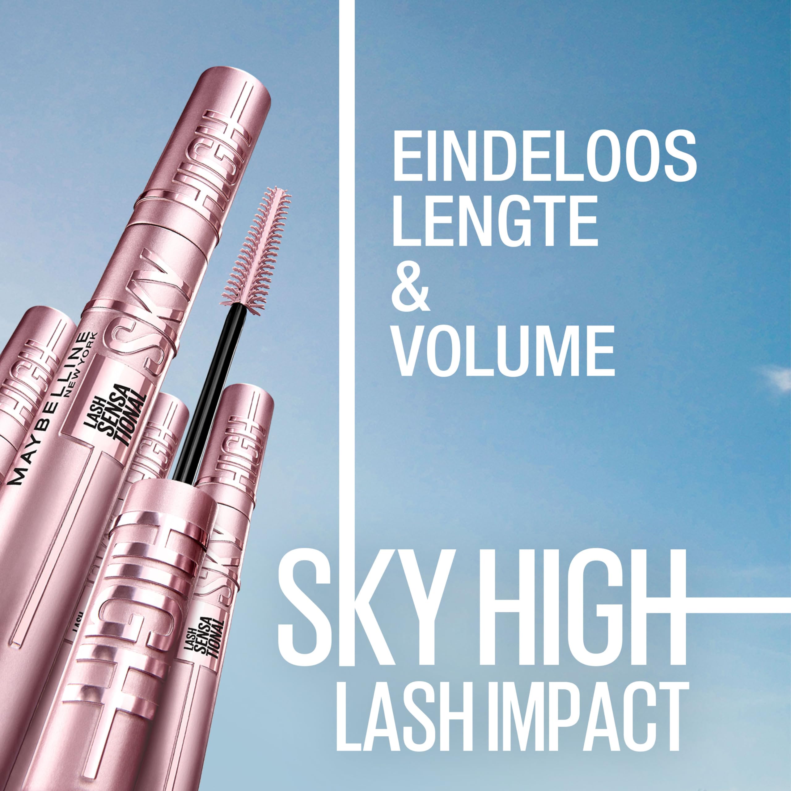 Maybelline Mascara, Lash Sensational Sky High Volumizing & Thickening, Eyelash Lengthening, Flake-Free Formula, Washable Mascara Infused with Bamboo Extract, Full Volume Mascara, Colour: Black