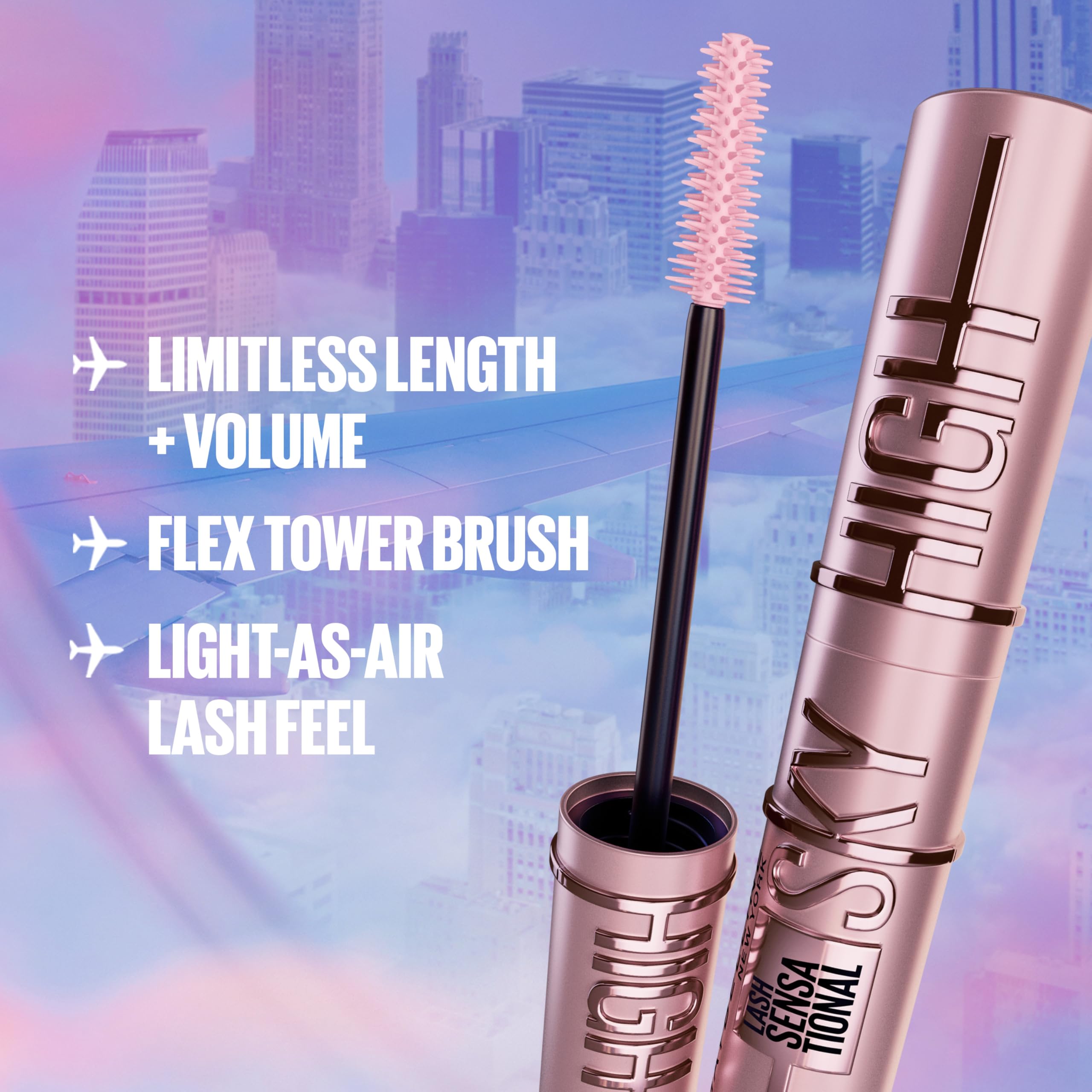 Maybelline Mascara, Lash Sensational Sky High Volumizing & Thickening, Eyelash Lengthening, Flake-Free Formula, Washable Mascara Infused with Bamboo Extract, Full Volume Mascara, Colour: Black